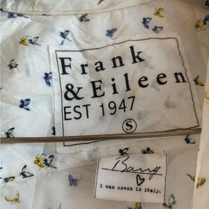 Frank & Eileen White Blouse with Blue and Yellow Print